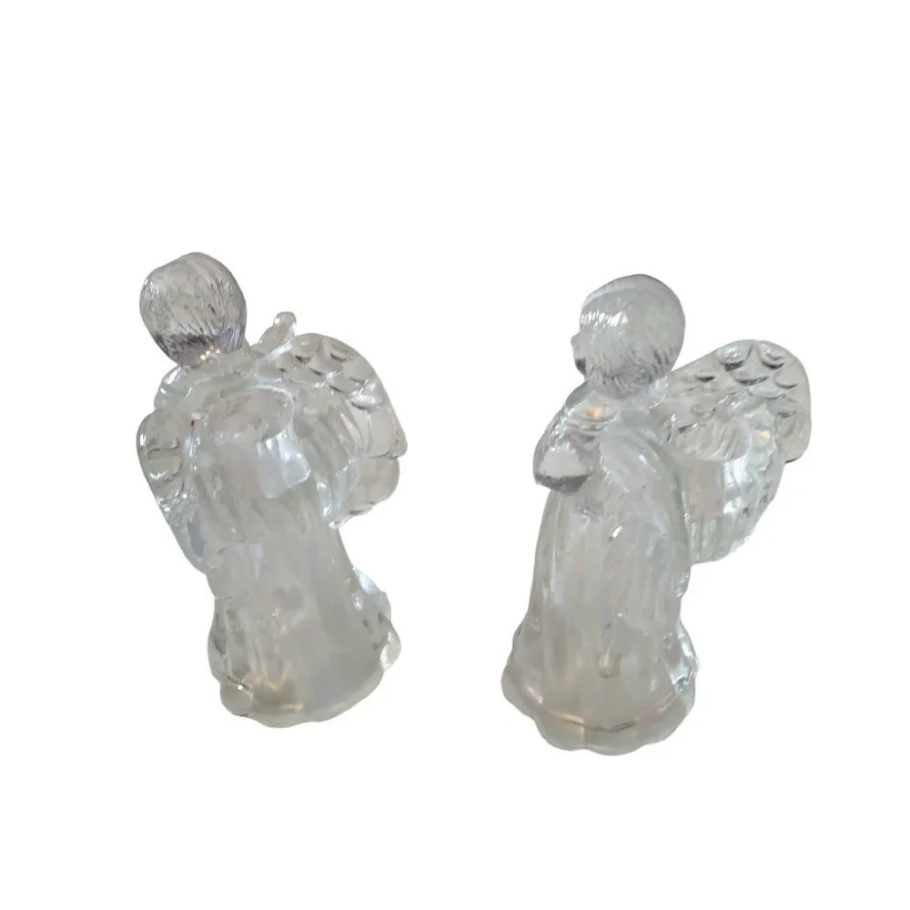 Glass Angel Taper Candle Holder Playing Harp 6 Inches Set of 2 In Box VTG CB3